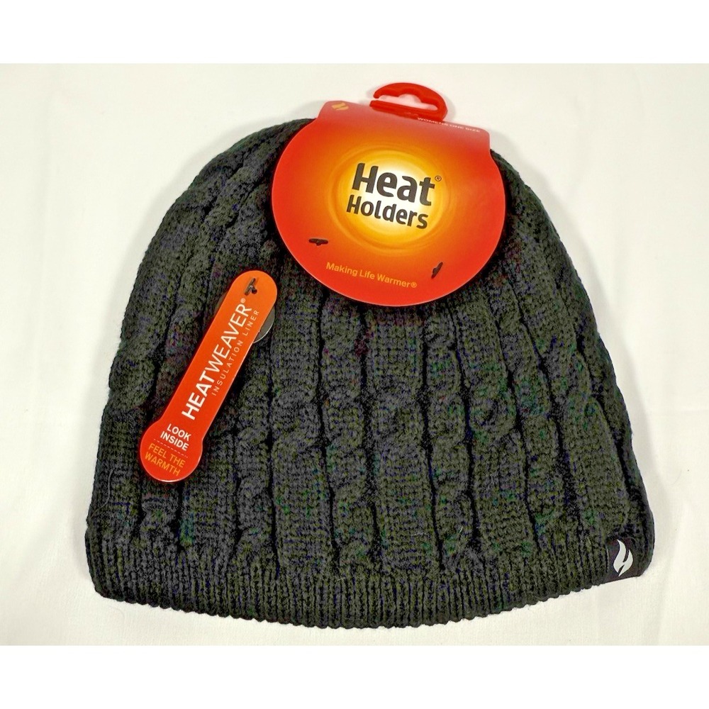 Heat Holders Thermal Beanie Womens One Size Green Cable Knit HeatWeaver HHL01517